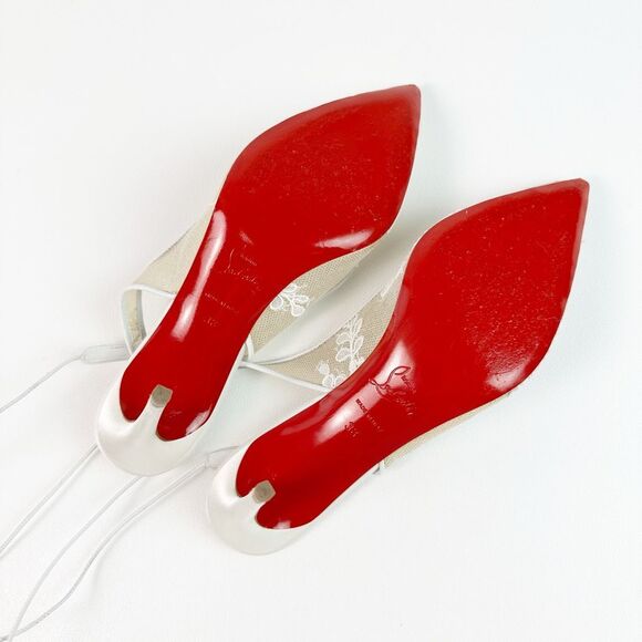 CHRISTIAN LOUBOUTIN White Kate Lace Pumps Size 38 US 8 Lace Up Satin Trim Heels - Picture 12 of 15